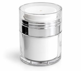 Airless kozmetička teglica 30 ml – bijela sa srebrnim detaljima